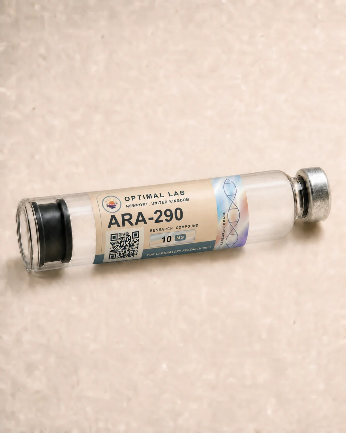 Optimal Lab 3ml research cartridge loaded with ARA-290, in its case