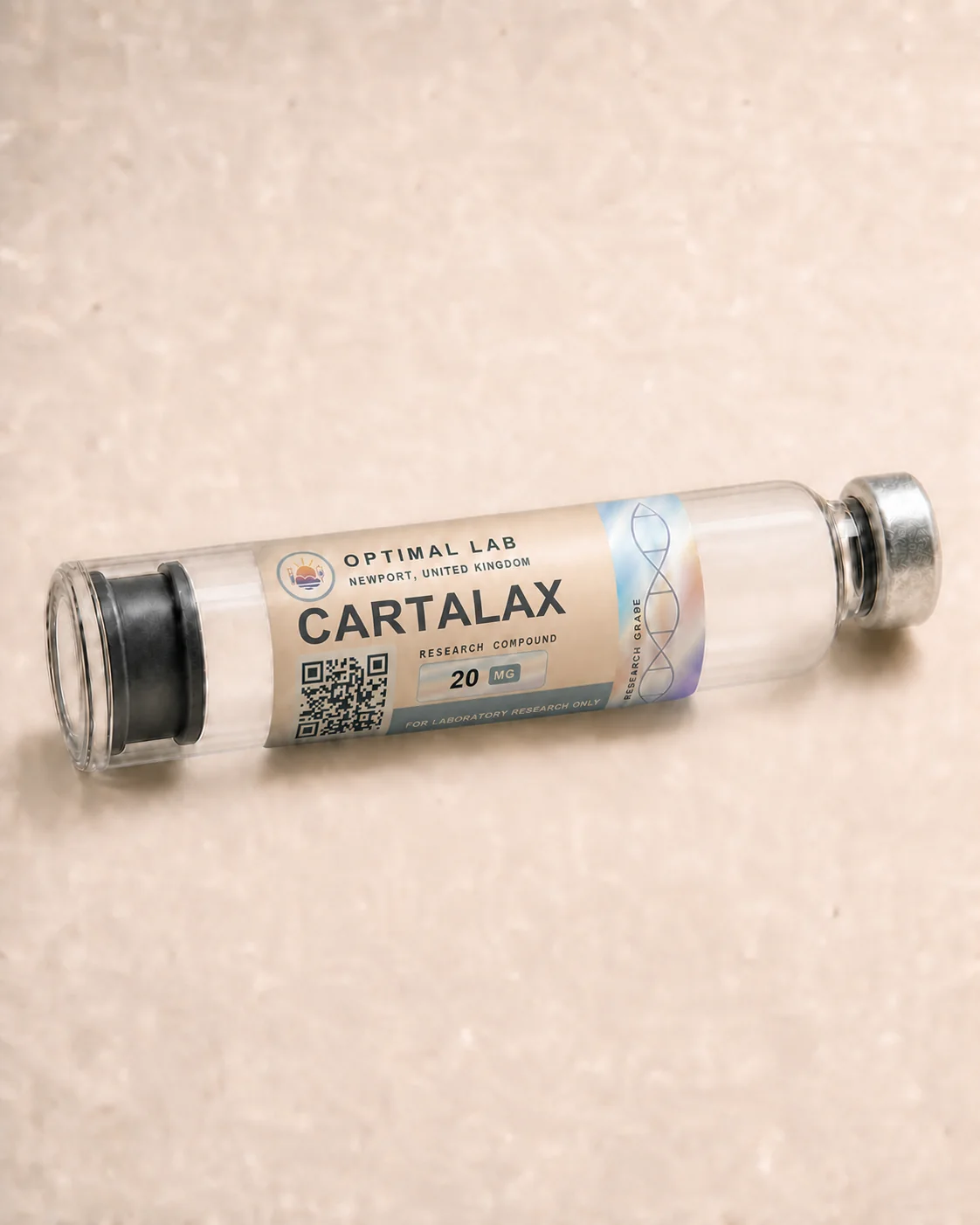 Optimal Lab 3ml research cartridge loaded with Cartalax, in its case