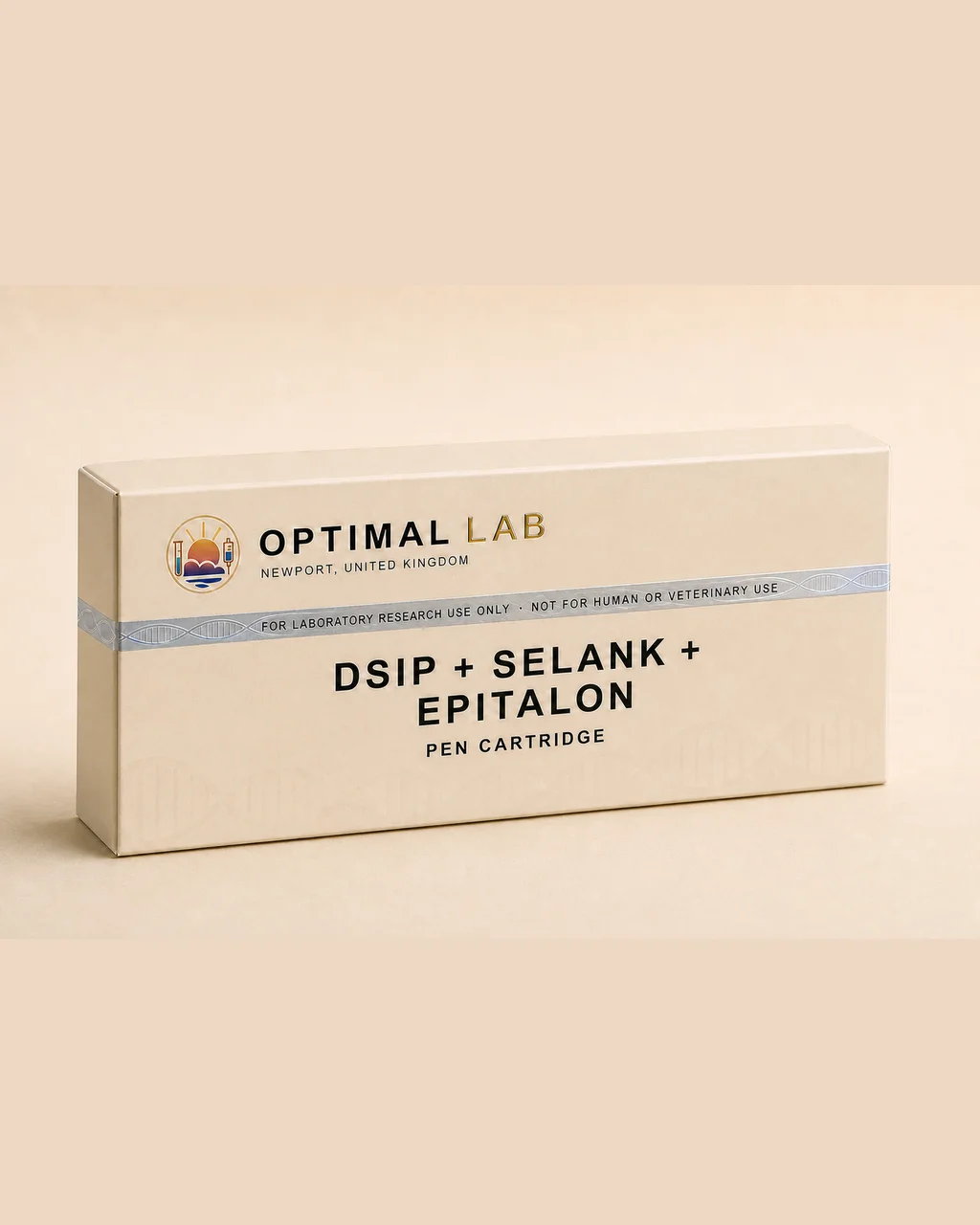 Warm cream Optimal Lab replacement pen cartridge case labelled DSIP, Selank and Epitalon