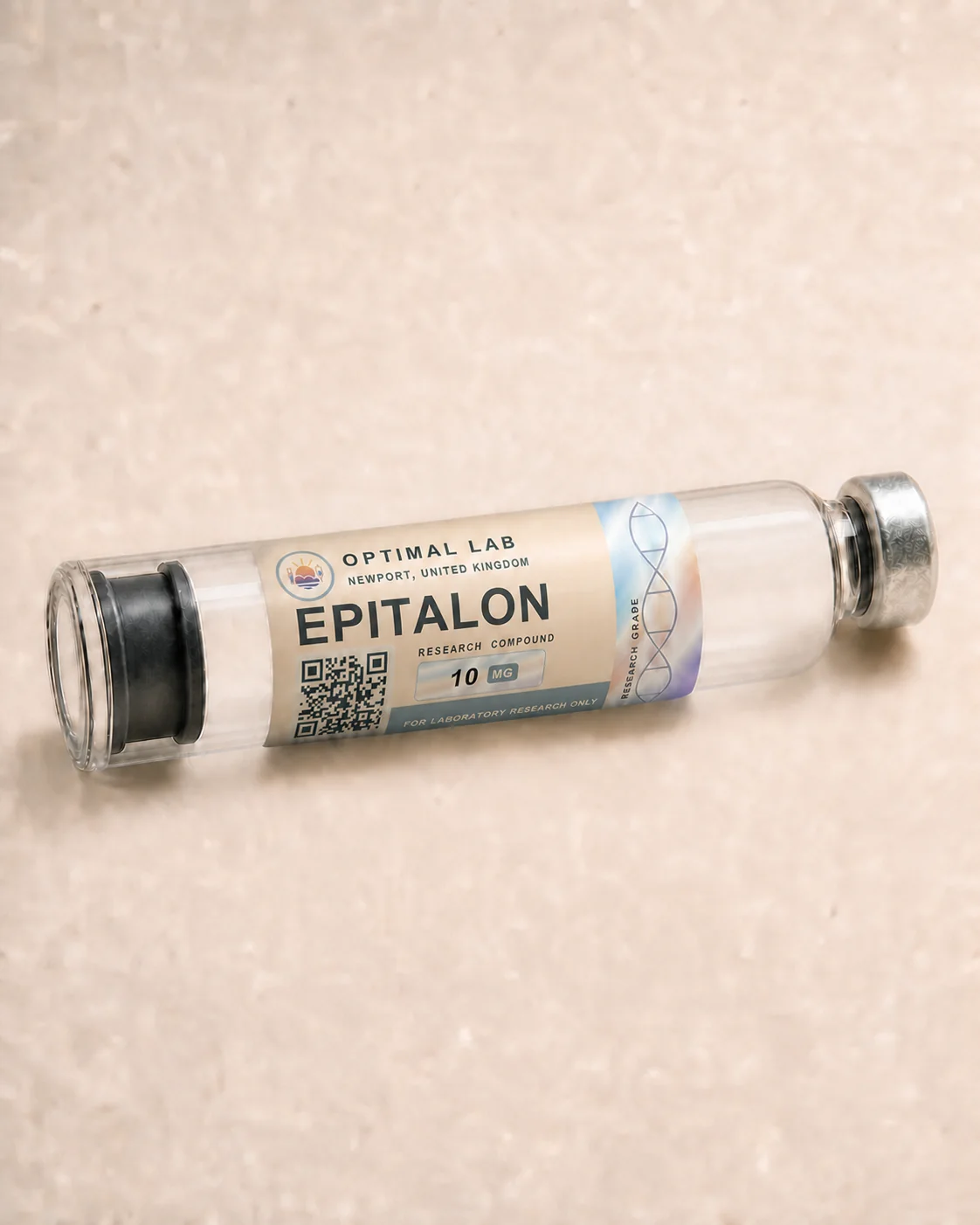 Optimal Lab 3ml research cartridge loaded with Epitalon, in its case