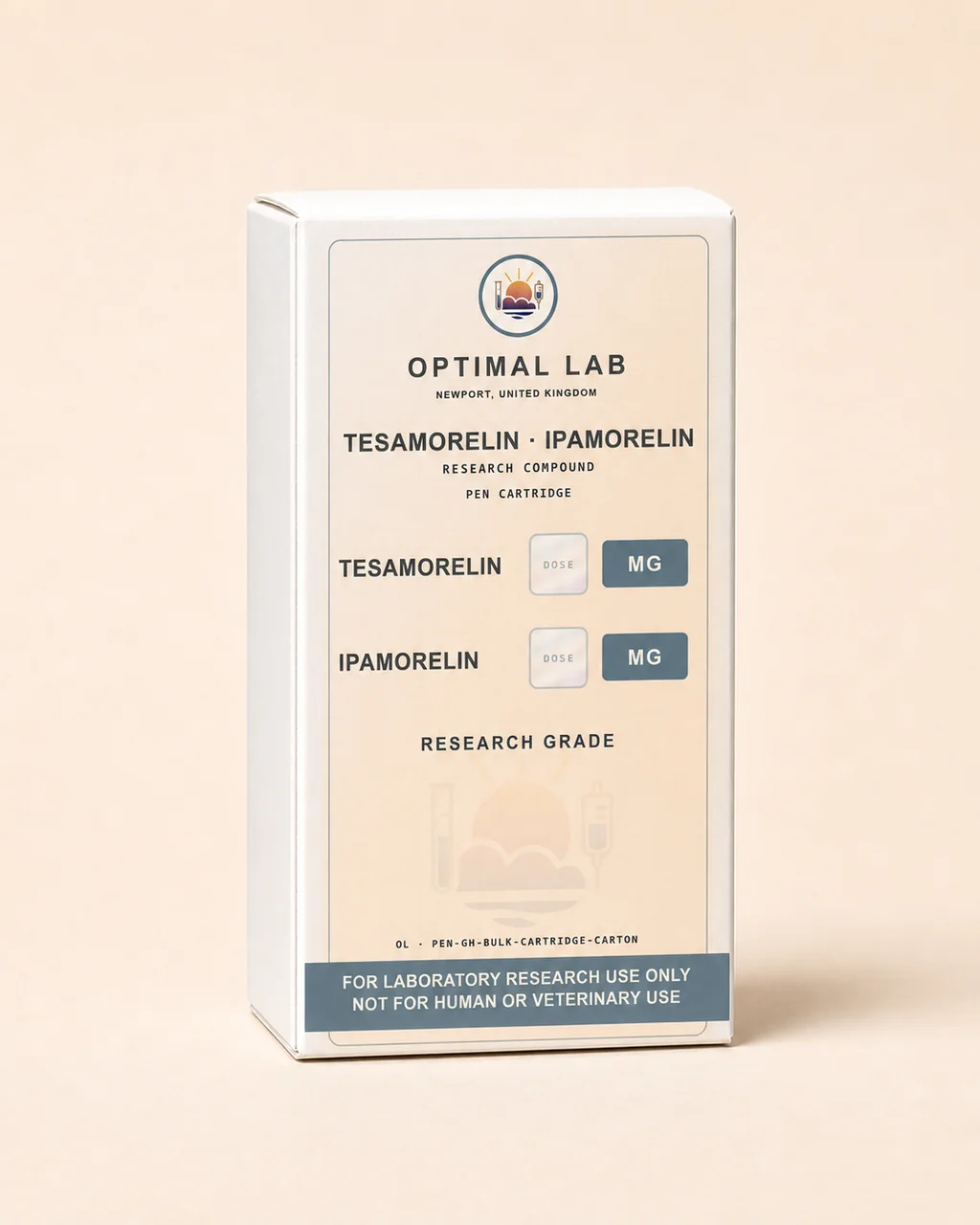 Replacement Tesamorelin and Ipamorelin pen cartridge, no pen body, with Optimal Lab cream-stripe label