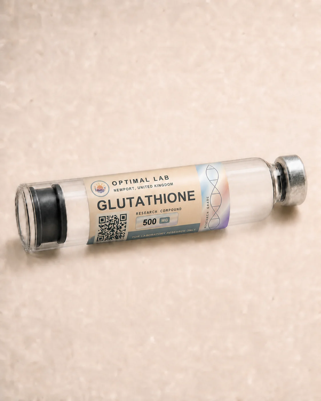 Optimal Lab 3ml research cartridge loaded with Glutathione, in its case