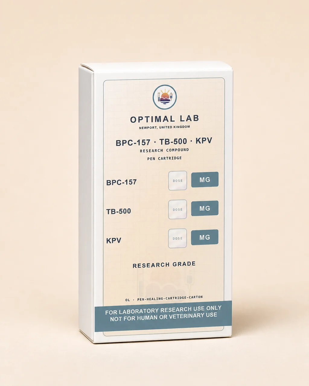 Replacement BPC-157, TB-500 and KPV tri-blend pen cartridge, no pen body, with Optimal Lab cream-stripe label