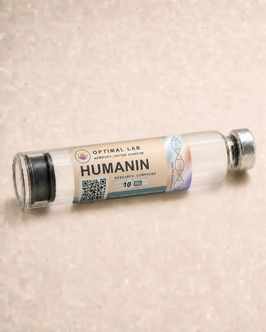Optimal Lab 3ml research cartridge loaded with Humanin, in its case