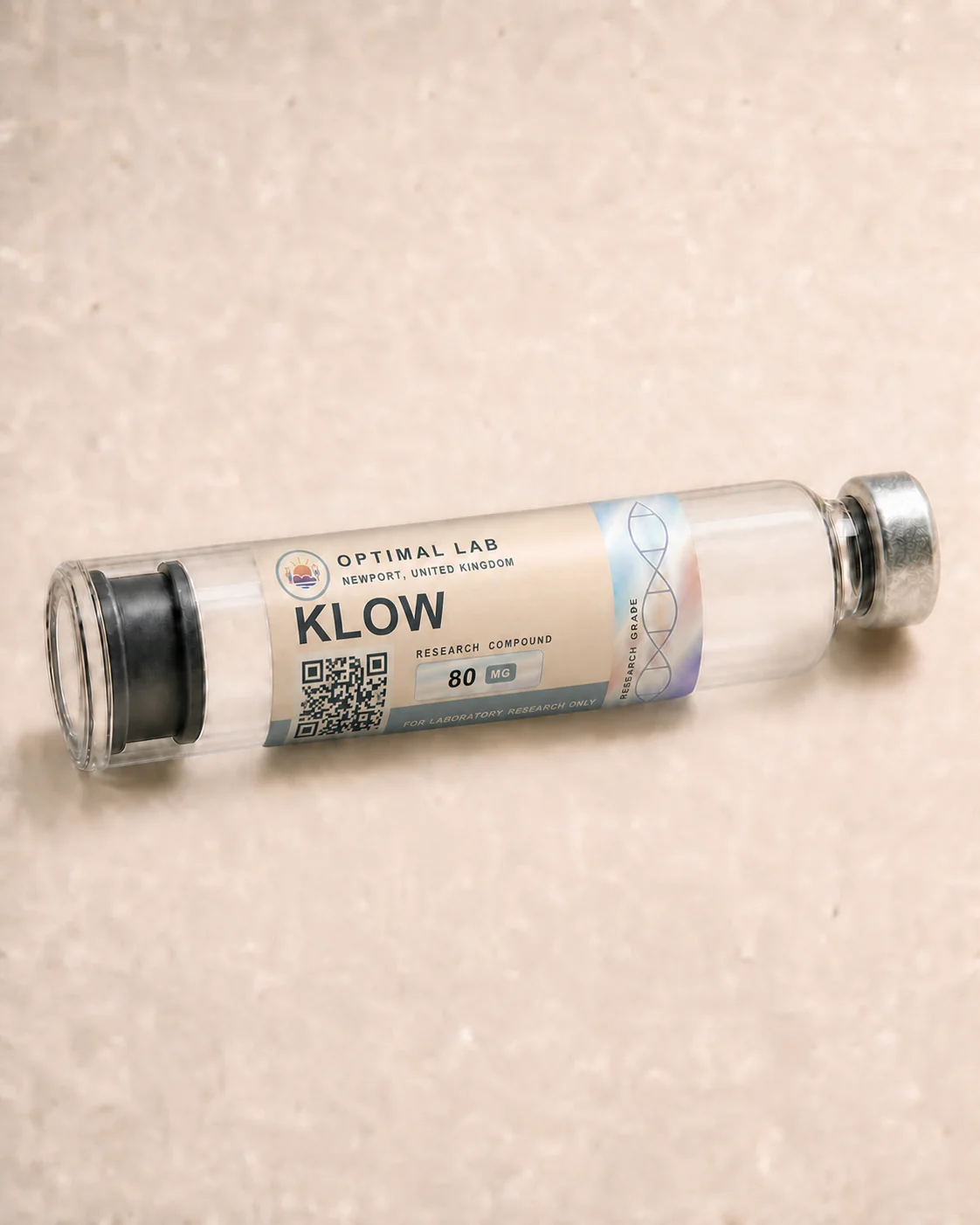 Optimal Lab 3ml research cartridge loaded with KLOW, in its case