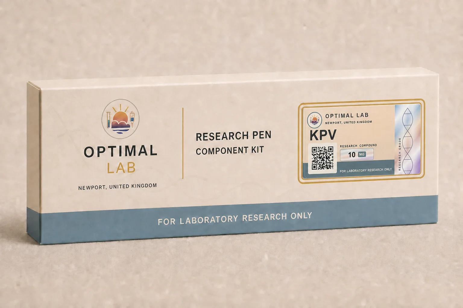 Optimal Lab refillable research pen loaded with KPV, in its presentation box
