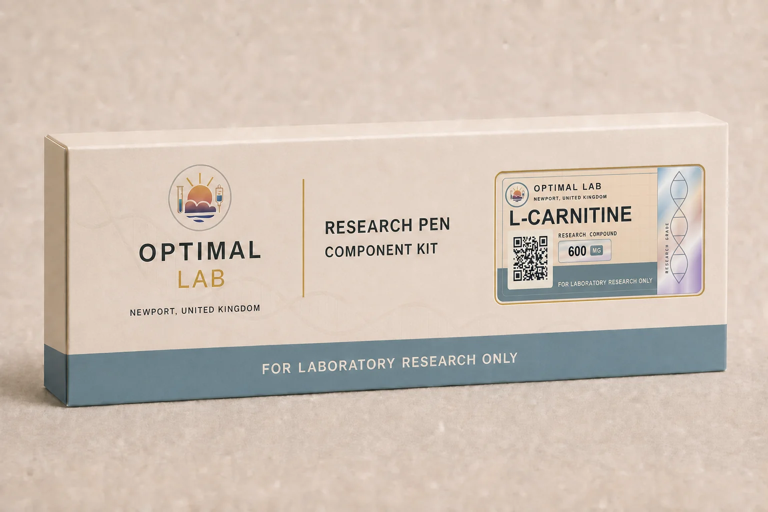 Optimal Lab refillable research pen loaded with L-Carnitine, in its presentation box