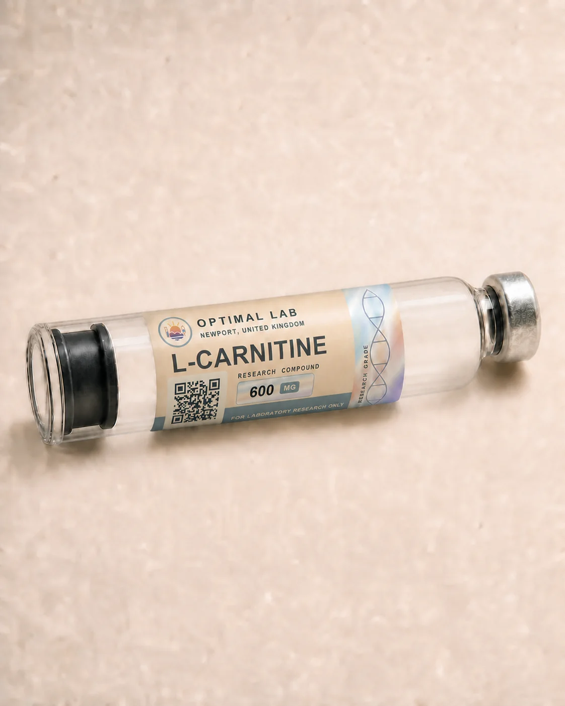 Optimal Lab 3ml research cartridge loaded with L-Carnitine, in its case
