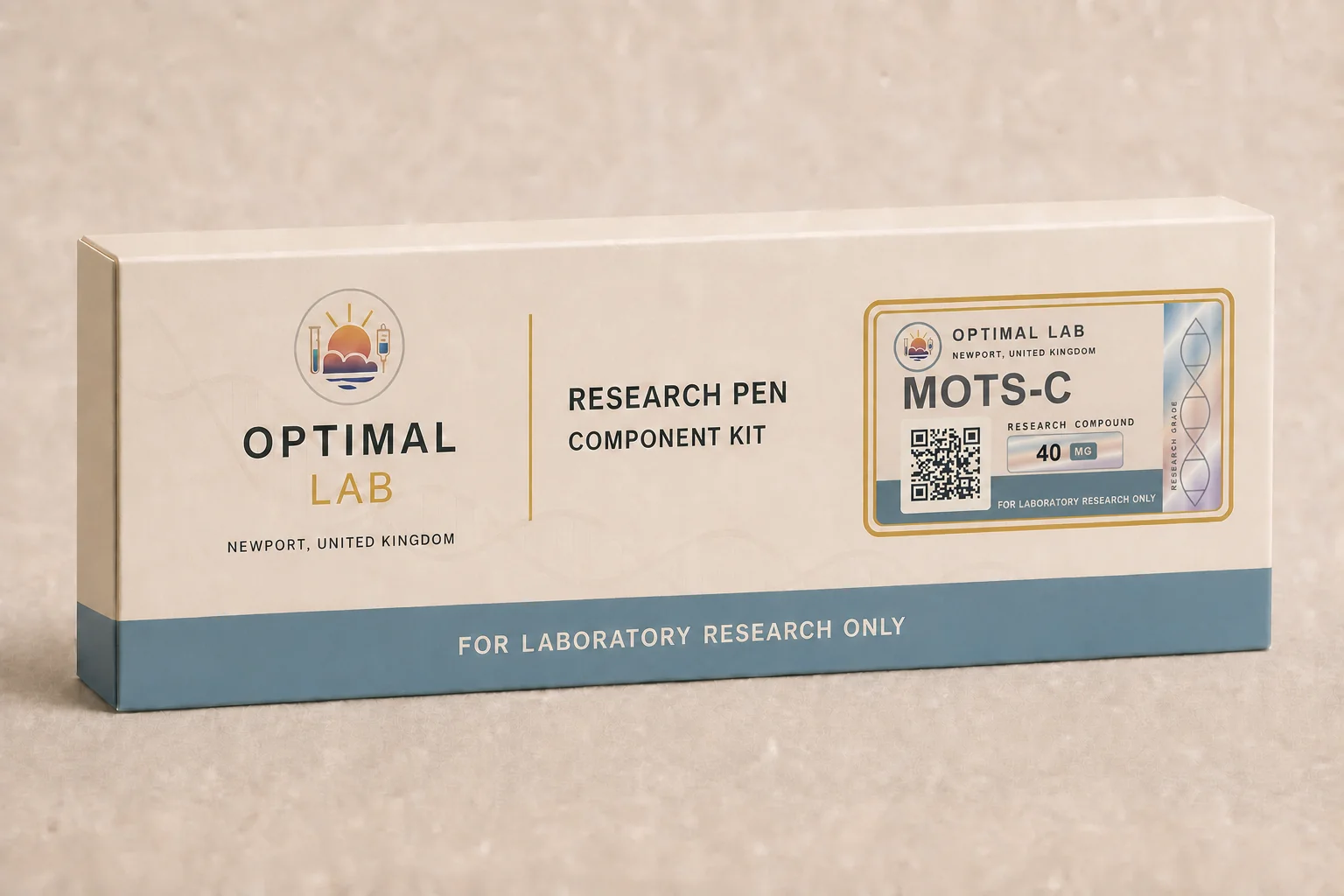 Optimal Lab refillable research pen loaded with MOTS-C, in its presentation box