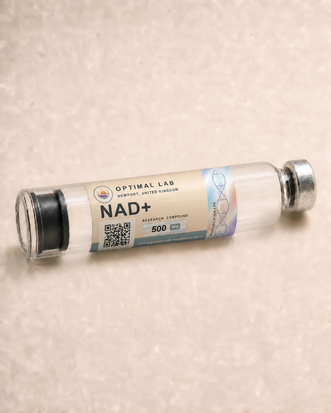 Optimal Lab 3ml research cartridge loaded with NAD+, in its case