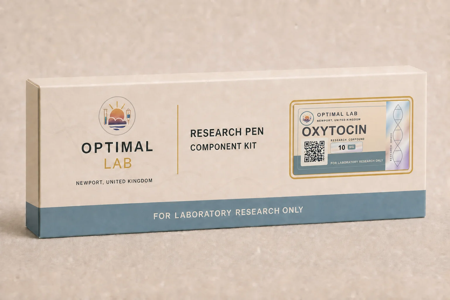 Optimal Lab refillable research pen loaded with Oxytocin, in its presentation box
