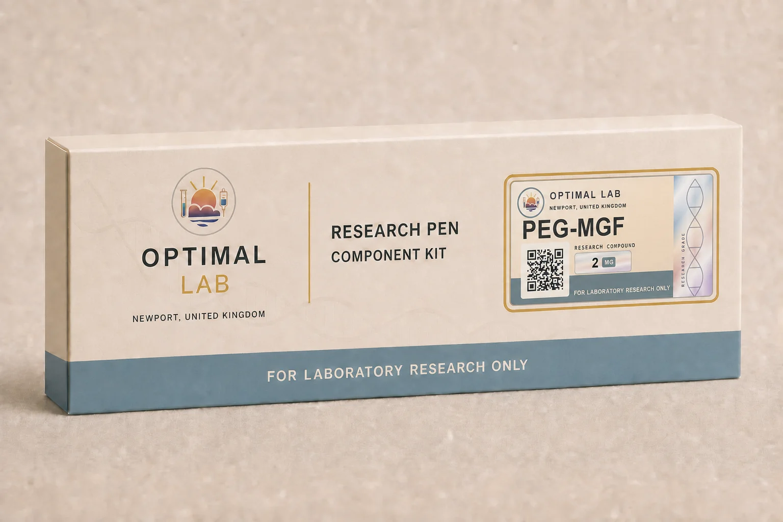 Optimal Lab refillable research pen loaded with PEG-MGF, in its presentation box