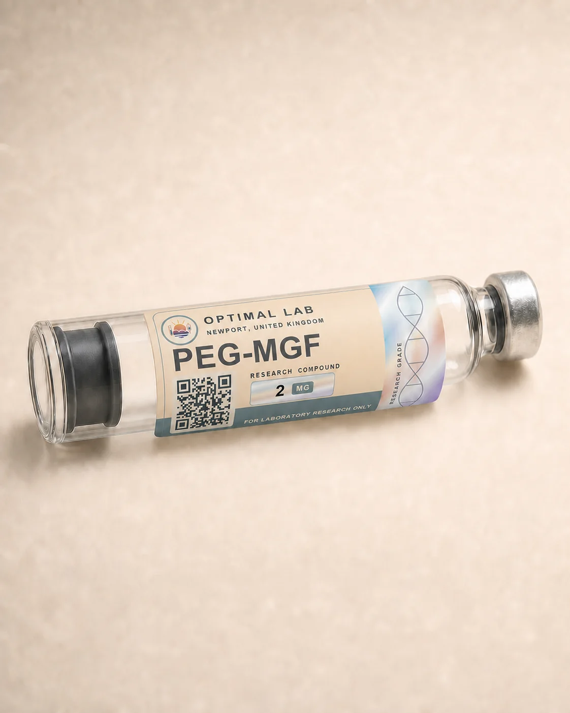 Optimal Lab 3ml research cartridge loaded with PEG-MGF, in its case