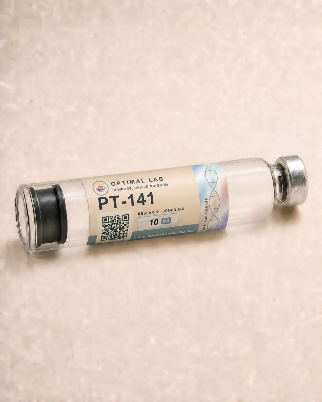 Optimal Lab 3ml research cartridge loaded with PT-141 (Bremelanotide), in its case