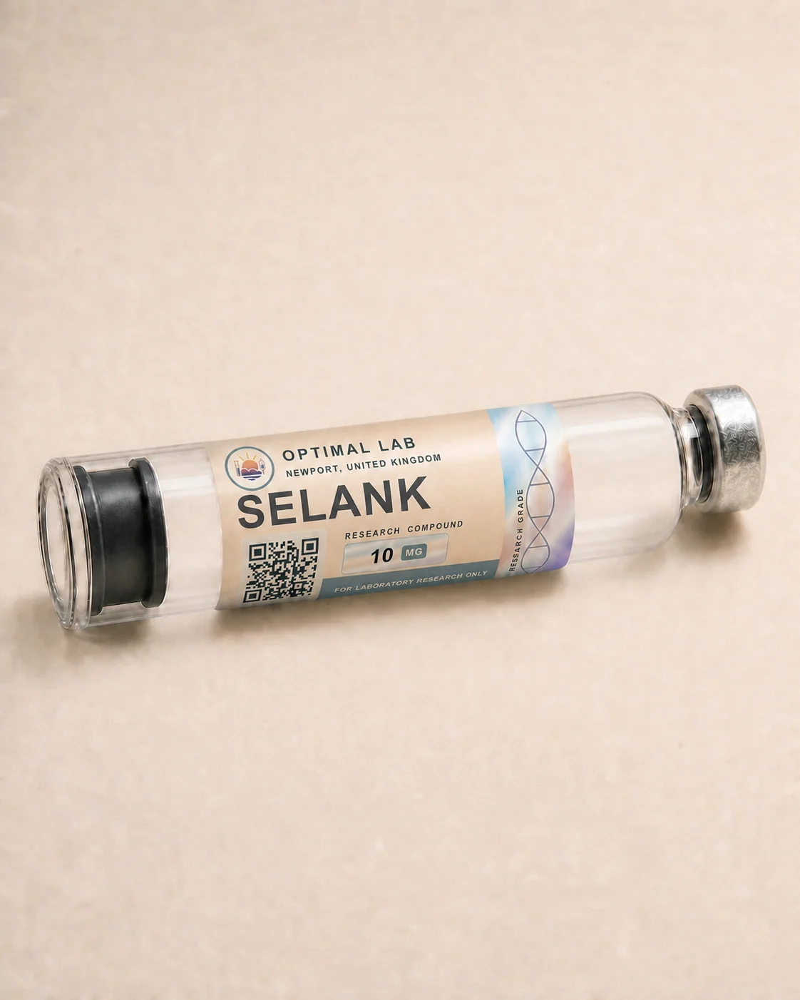 Optimal Lab 3ml research cartridge loaded with Selank, in its case