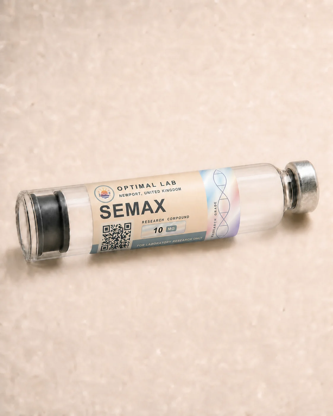 Optimal Lab 3ml research cartridge loaded with Semax, in its case