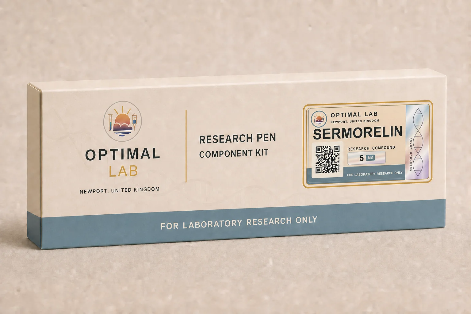 Optimal Lab refillable research pen loaded with Sermorelin, in its presentation box