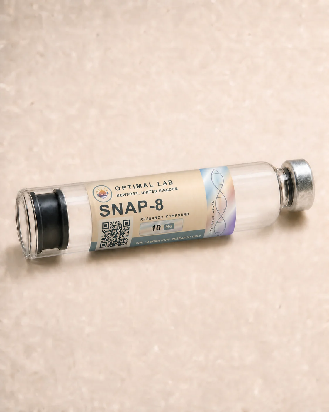 Optimal Lab 3ml research cartridge loaded with SNAP-8, in its case