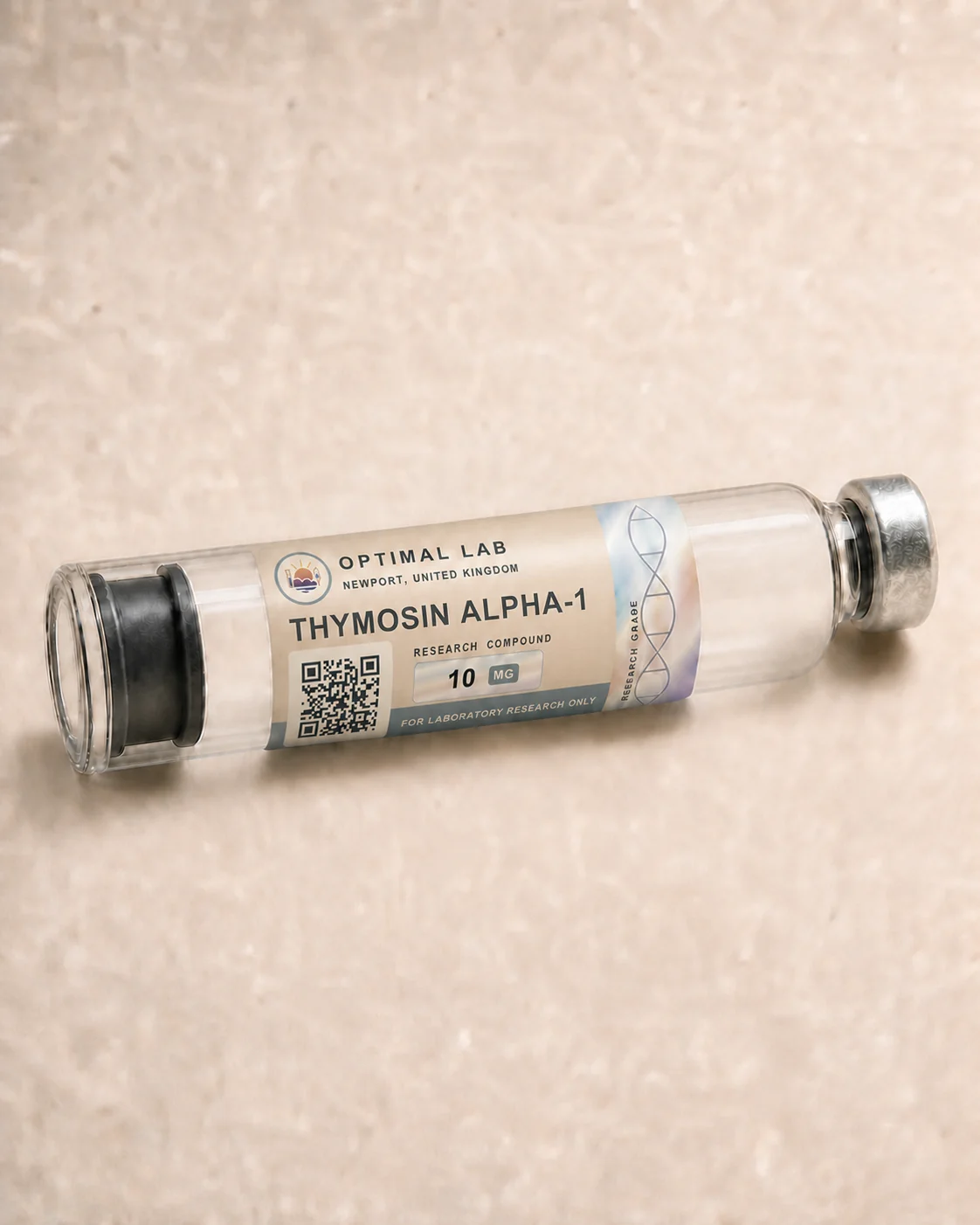 Optimal Lab 3ml research cartridge loaded with Thymosin Alpha-1, in its case