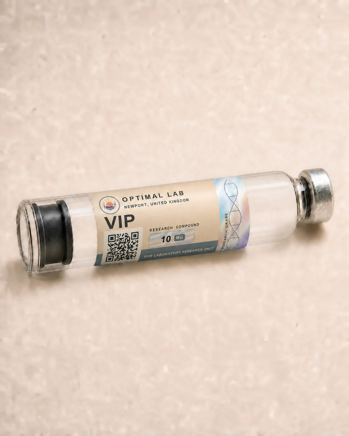 Optimal Lab 3ml research cartridge loaded with VIP (Vasoactive Intestinal Peptide), in its case