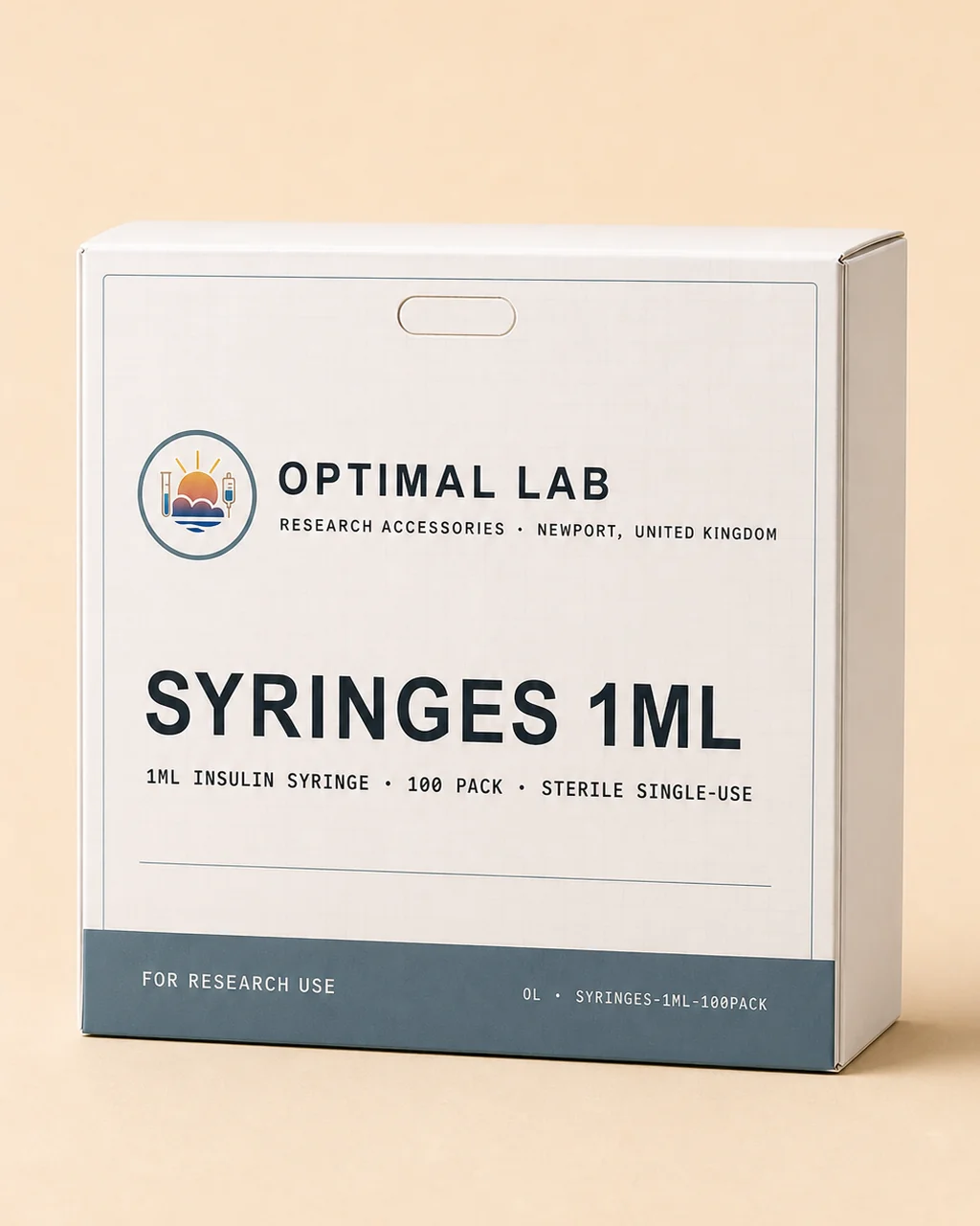 Optimal Lab box of 100 sterile single-use 1mL insulin syringes with no holographic strip